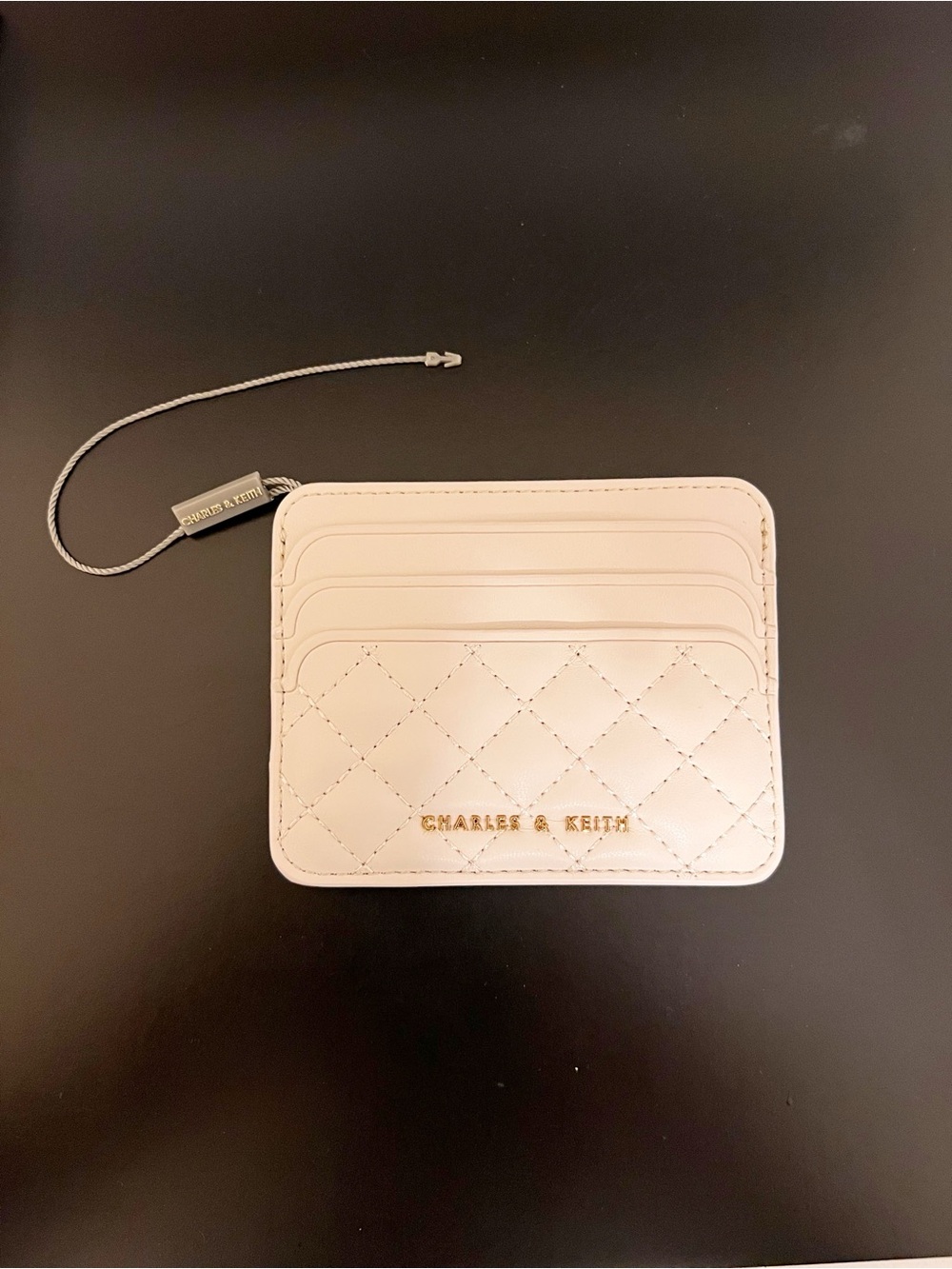 Charles & Keith Beige Quilted Card Holder